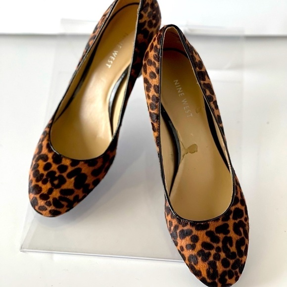 Nine West Heels Leopard Cow Leather Heels Pumps Block Heel Gilyanr, Sz 7M - Picture 4 of 9